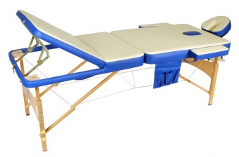 Массажный стол складной деревянный 01 3-х секционный бежевый с синей обводкой с регистрационным удостоверением 